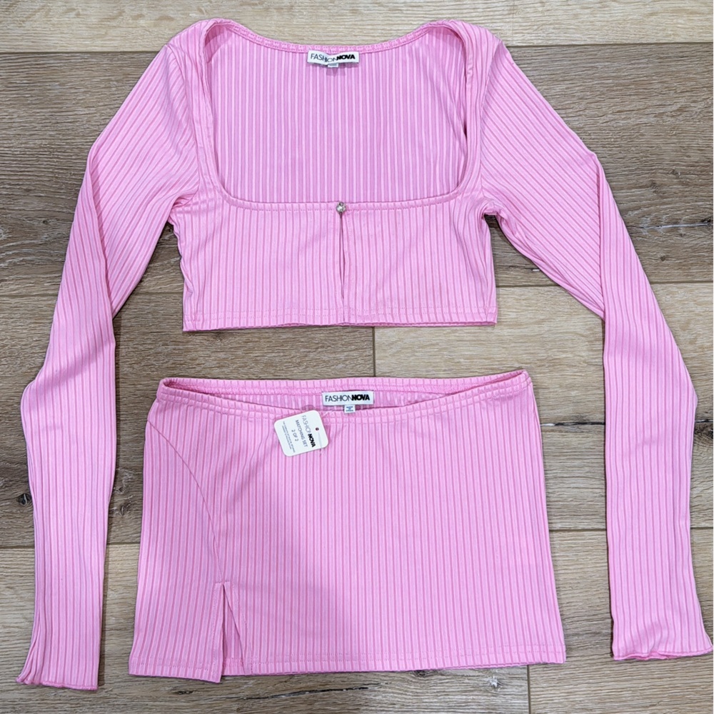 Fashion Nova Pink Ribbed Skirt Set